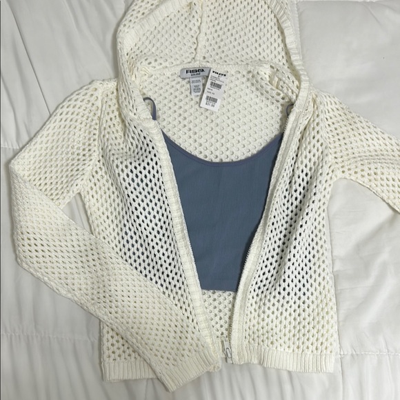 Tilly's Sweaters - Mesh Stitch Zip Cream Cardigan Knit Sweater
